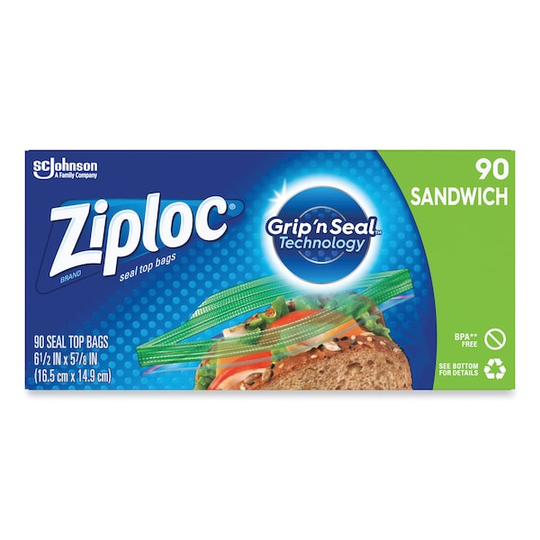 Resealable Sandwich Bags, 1.2 mil, 6.5 in. x 5.88 in., Clear, PK1080, 1080PK